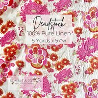 Linen Deadstock Yardage || Pink Fuchsia Floral || Lightweight Linen on off-white 