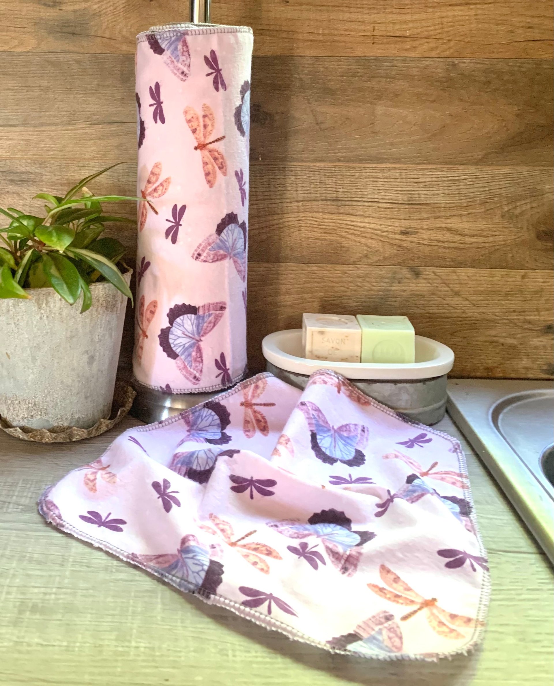 Dragonflies & Butterflies Paperless Towels || Unpaper Towels || Eco Sustainable Kitchen 12x12 Sheets