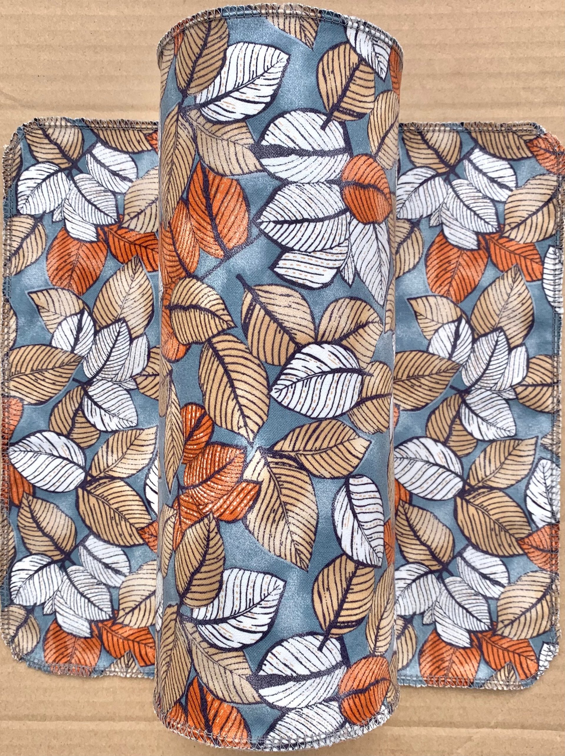 Leaves on grey Paperless Towels || Unpaper Towels || Eco Sustainable Zero Waste Kitchen 12x12 Sheets