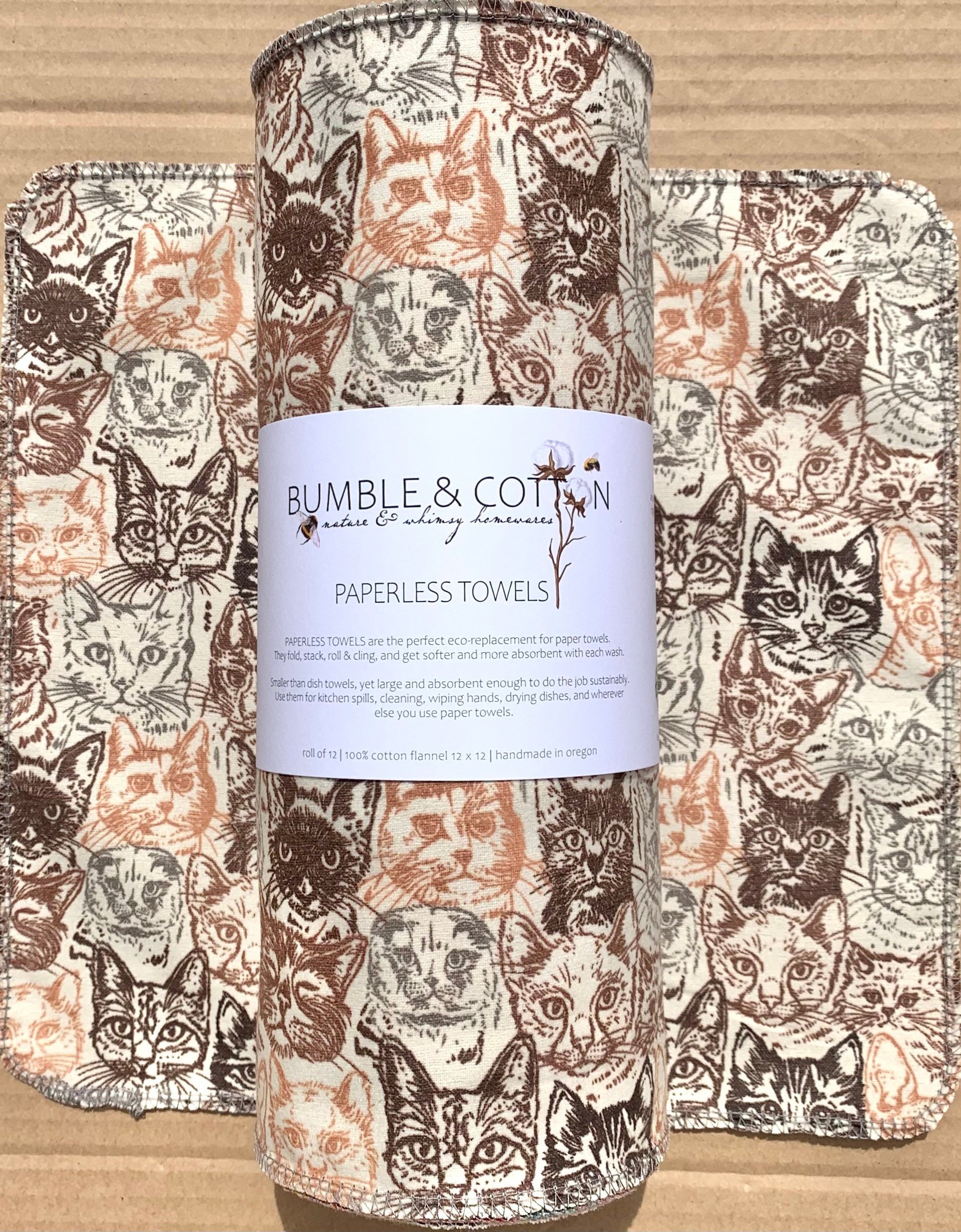 Cat Faces Paperless Towels || Unpaper Towels || Eco Kitchen Gift  12x12 Sheets