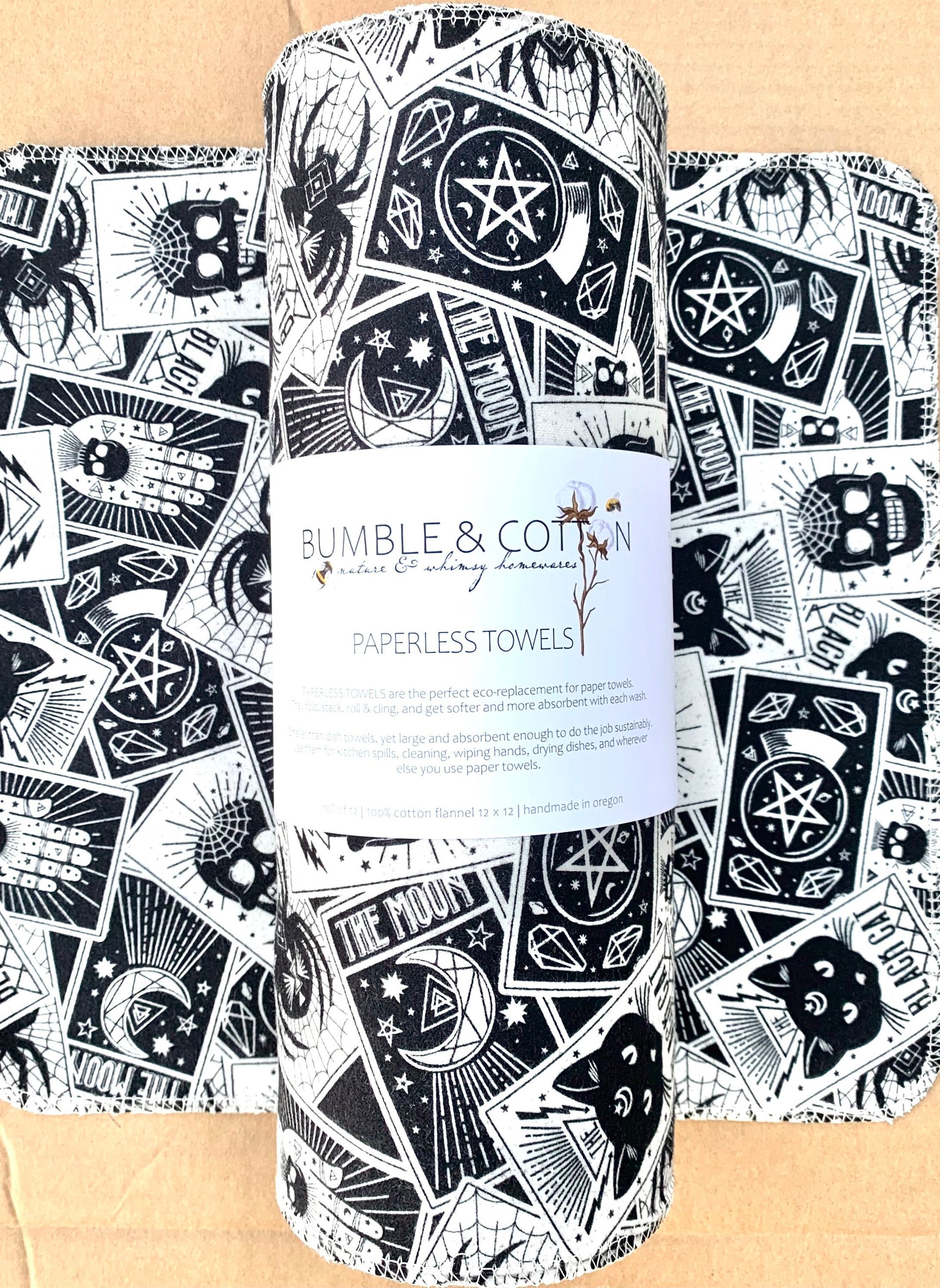 Spooky Tarot Paperless Towels || Unpaper Towels || Eco Sustainable Kitchen 12x12 Sheets
