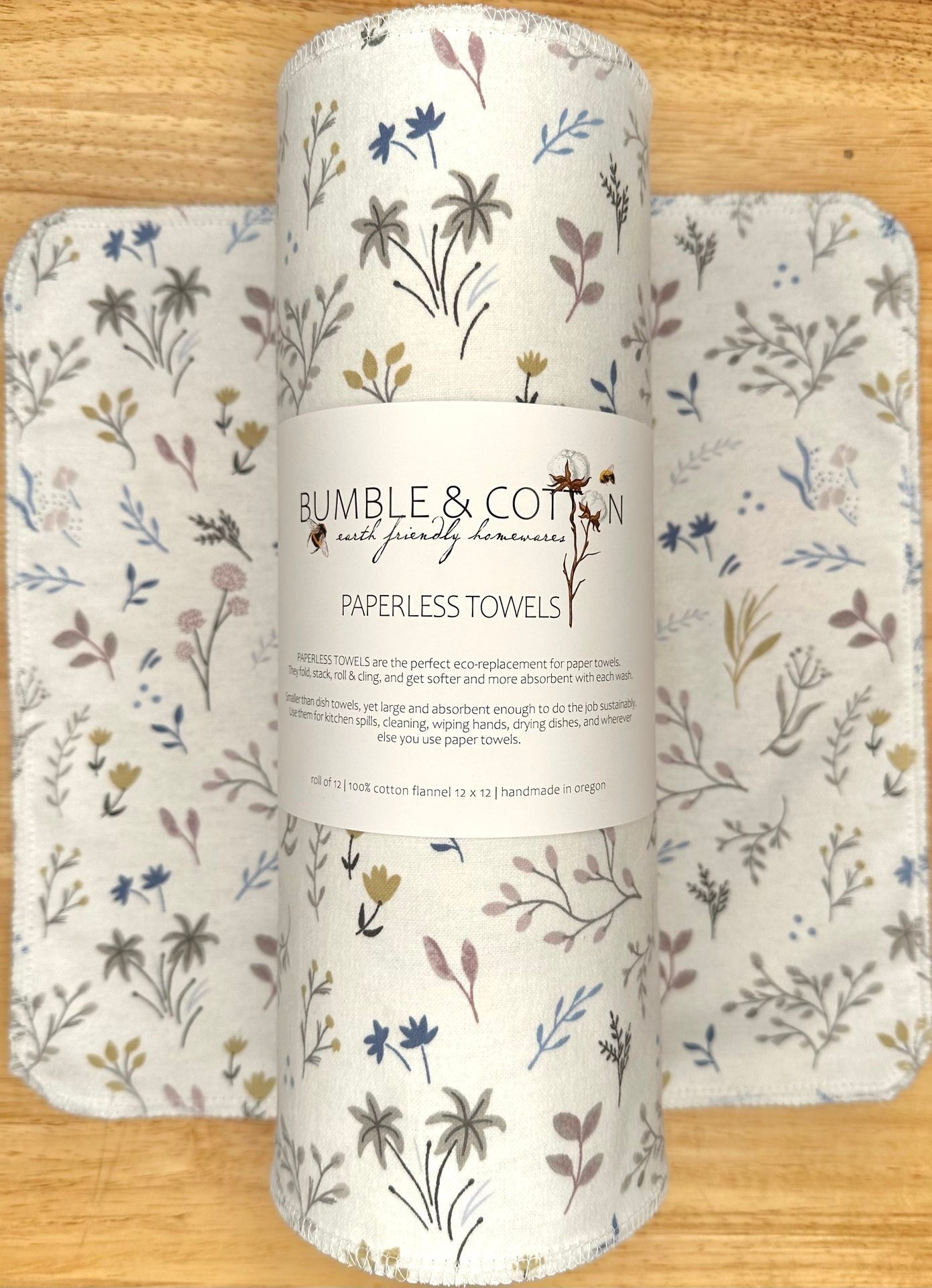 Paperless Towels Sprigs & Leaves 12x12 Sheets || Unpaper Towels || Eco Kitchen Botanical Gift  || Sustainable Kitchen