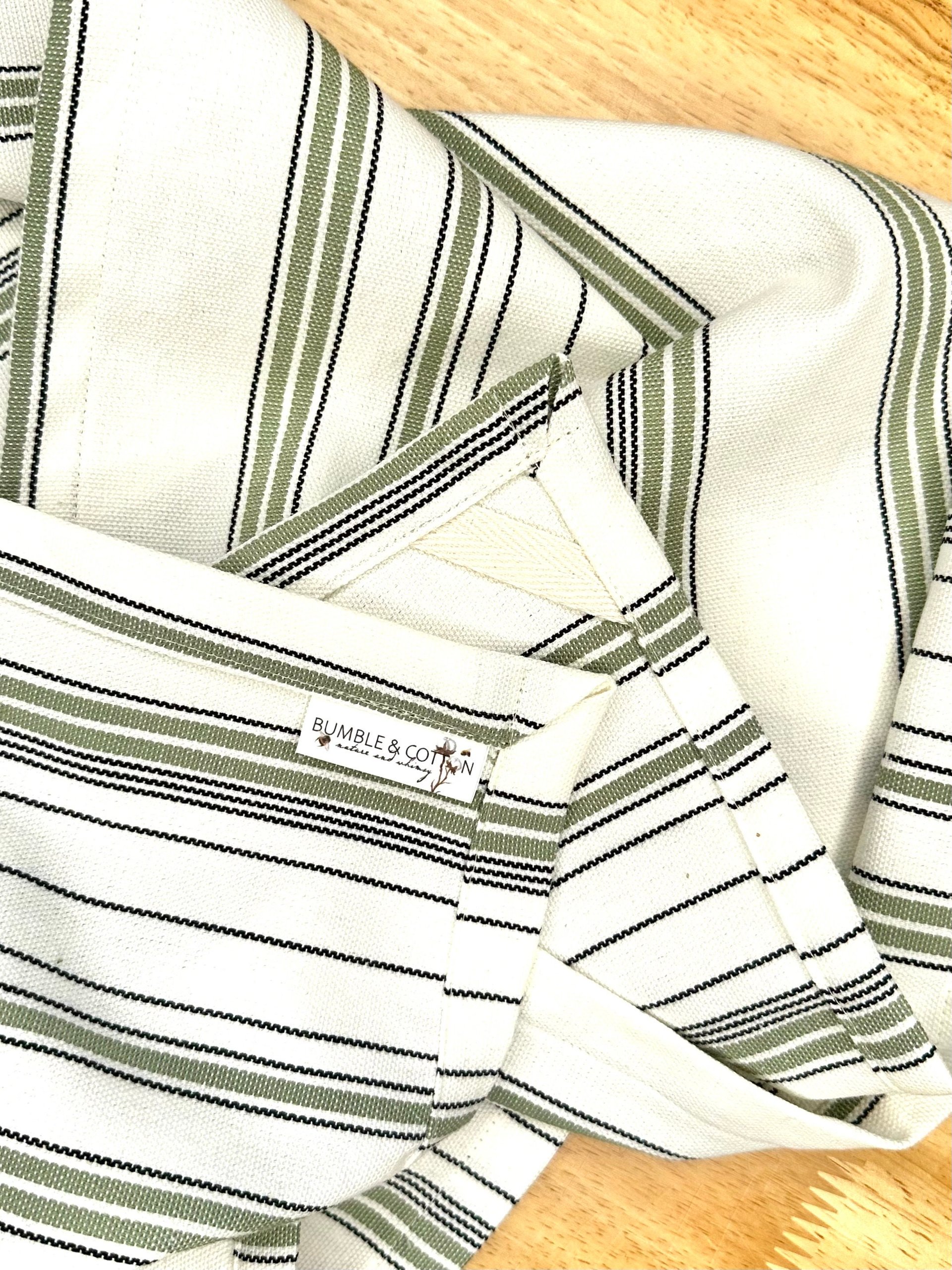 Woven Sage Stripes Chef Towel || Nature Inspired Kitchen Towel