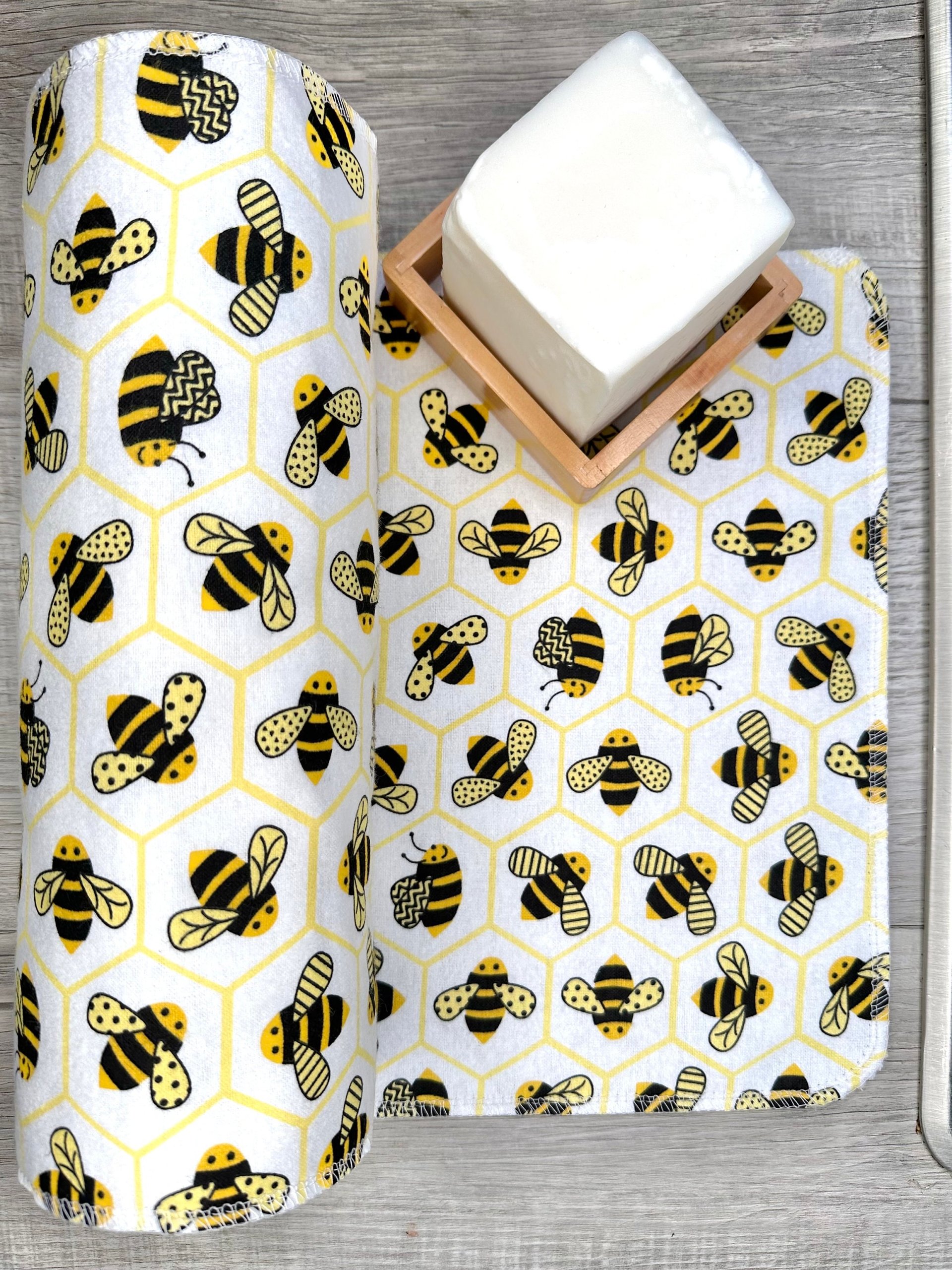 Bumblebees on white Paperless Towels || 6 or 12 Unpaper Towels 12x12 || Eco Sustainable Kitchen Goods