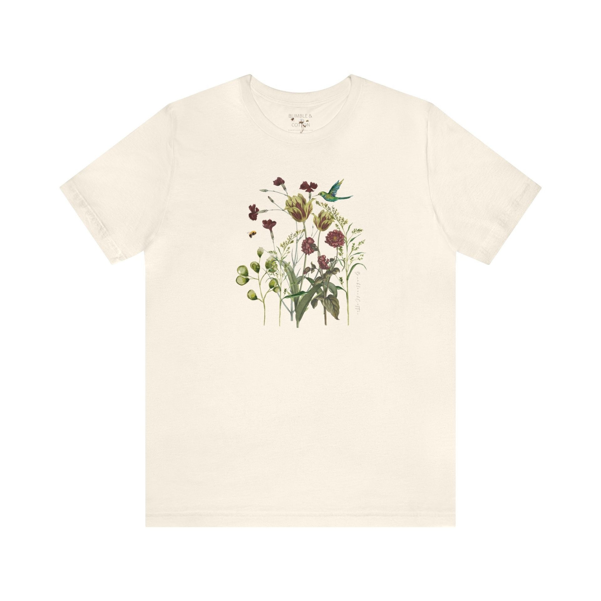 Botanical Hummingbird T-Shirt || Botanics and Bird Lover Tee Shirt || ECO Gender Neutral T-shirt