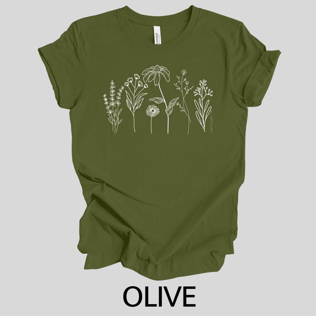 Flower Line Tee Shirt || Wildflowers T-shirt || Gender Neutral Gift || Nature Eco Tee