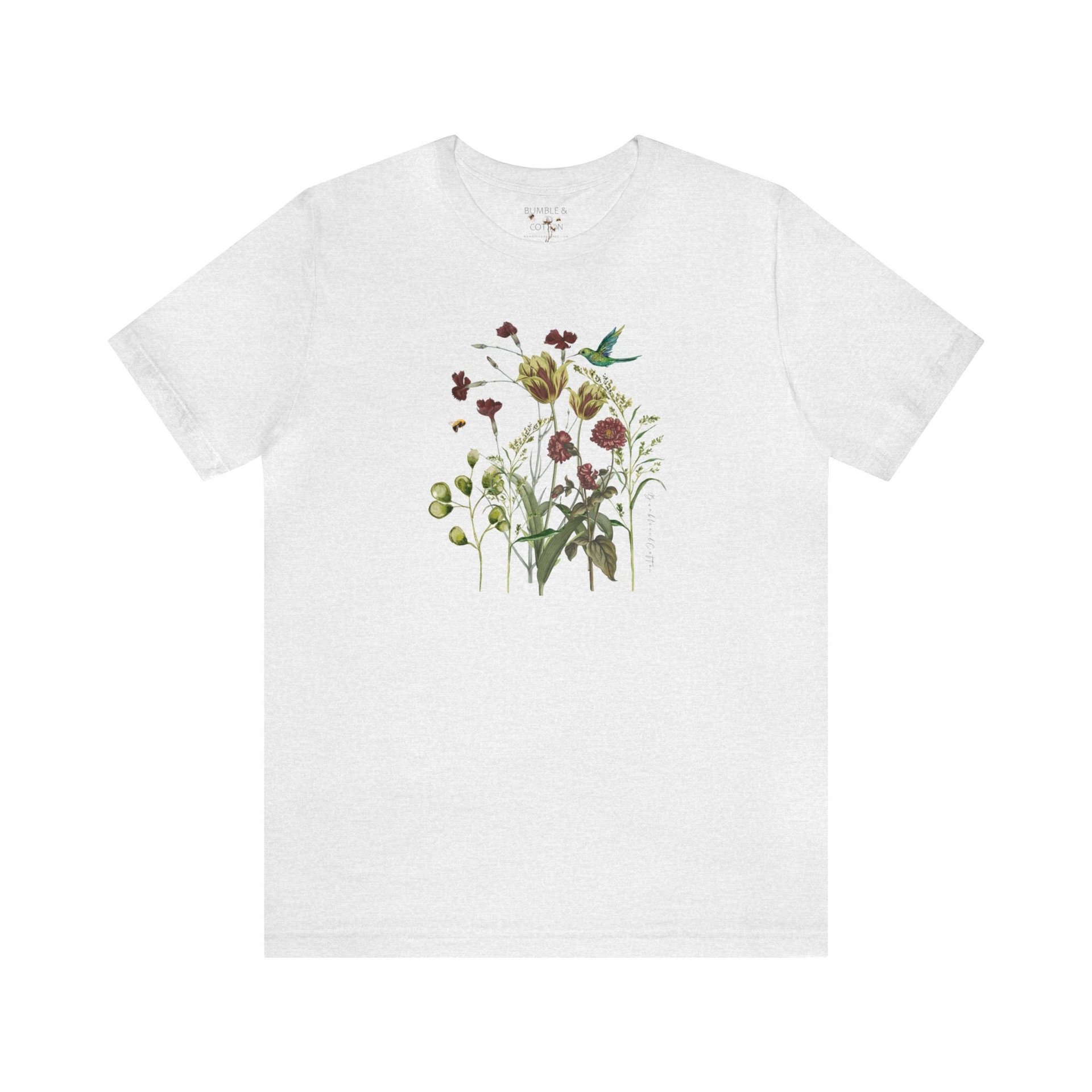 Botanical Hummingbird T-Shirt || Botanics and Bird Lover Tee Shirt || ECO Gender Neutral T-shirt