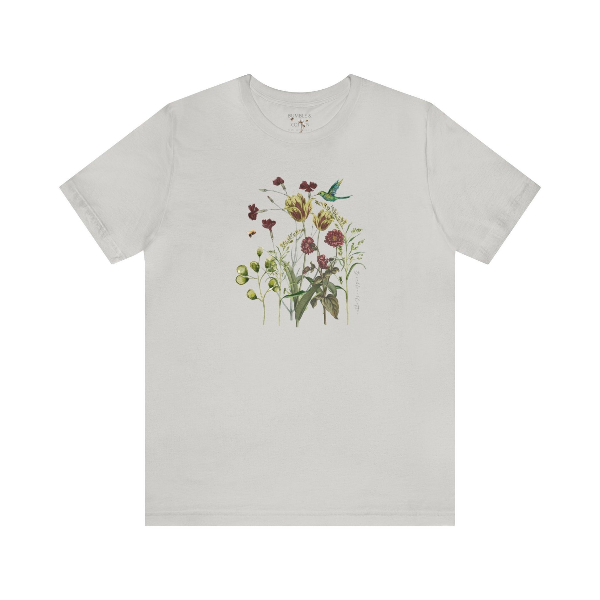 Botanical Hummingbird T-Shirt || Botanics and Bird Lover Tee Shirt || ECO Gender Neutral T-shirt