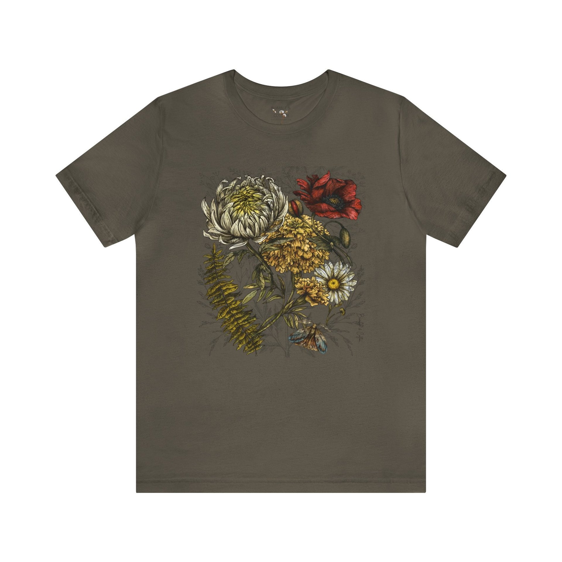 Floral Botanical Tee Shirt ||  Flower Tee || Botanical Flowers T-shirt || Nature ECO T-shirt Gender Neutral Gift