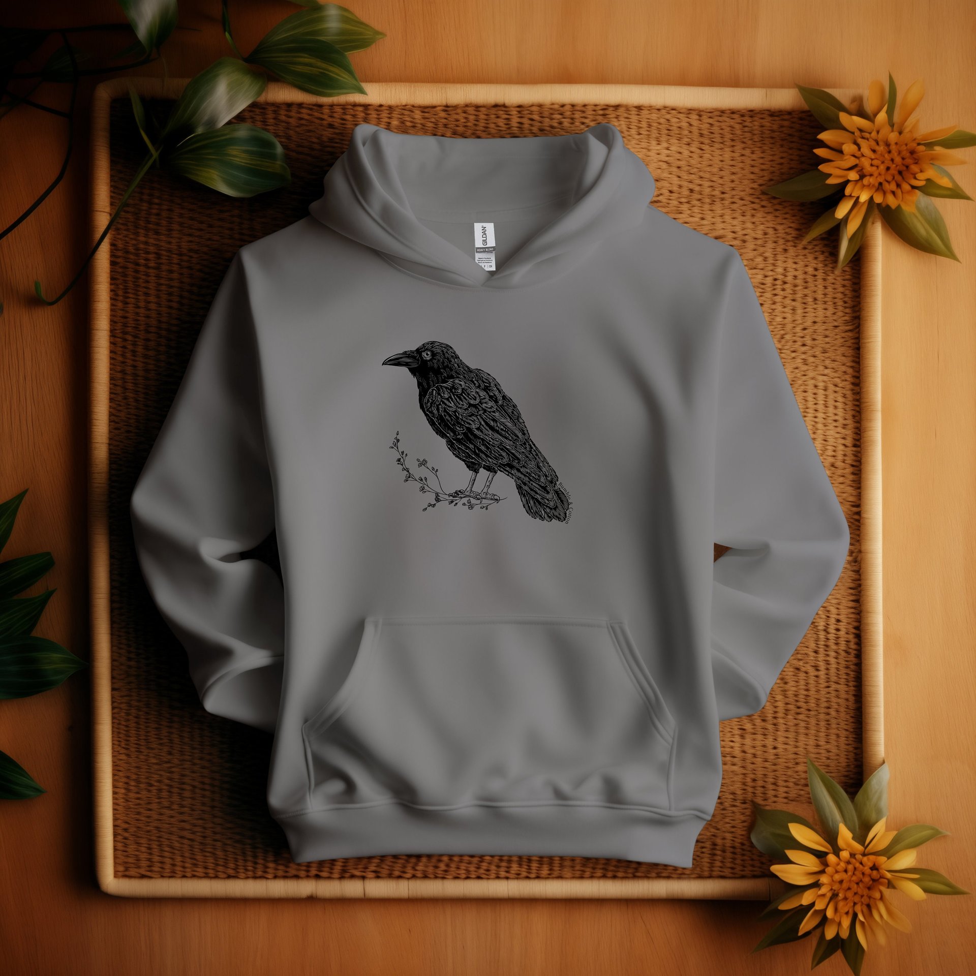 Raven Hoodie || Raven Crow Hooded Sweatshirt || Eco Hoodie || Wildlife Hoodie Gender Neutral Gift