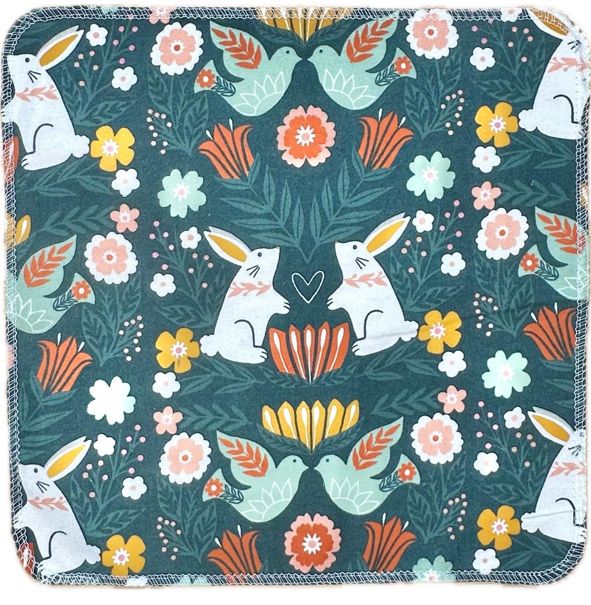 Folkart Rabbit Floral Paperless Towels  || Eco-Friendly Gift || Unpaper Towels 12x12 Sheets