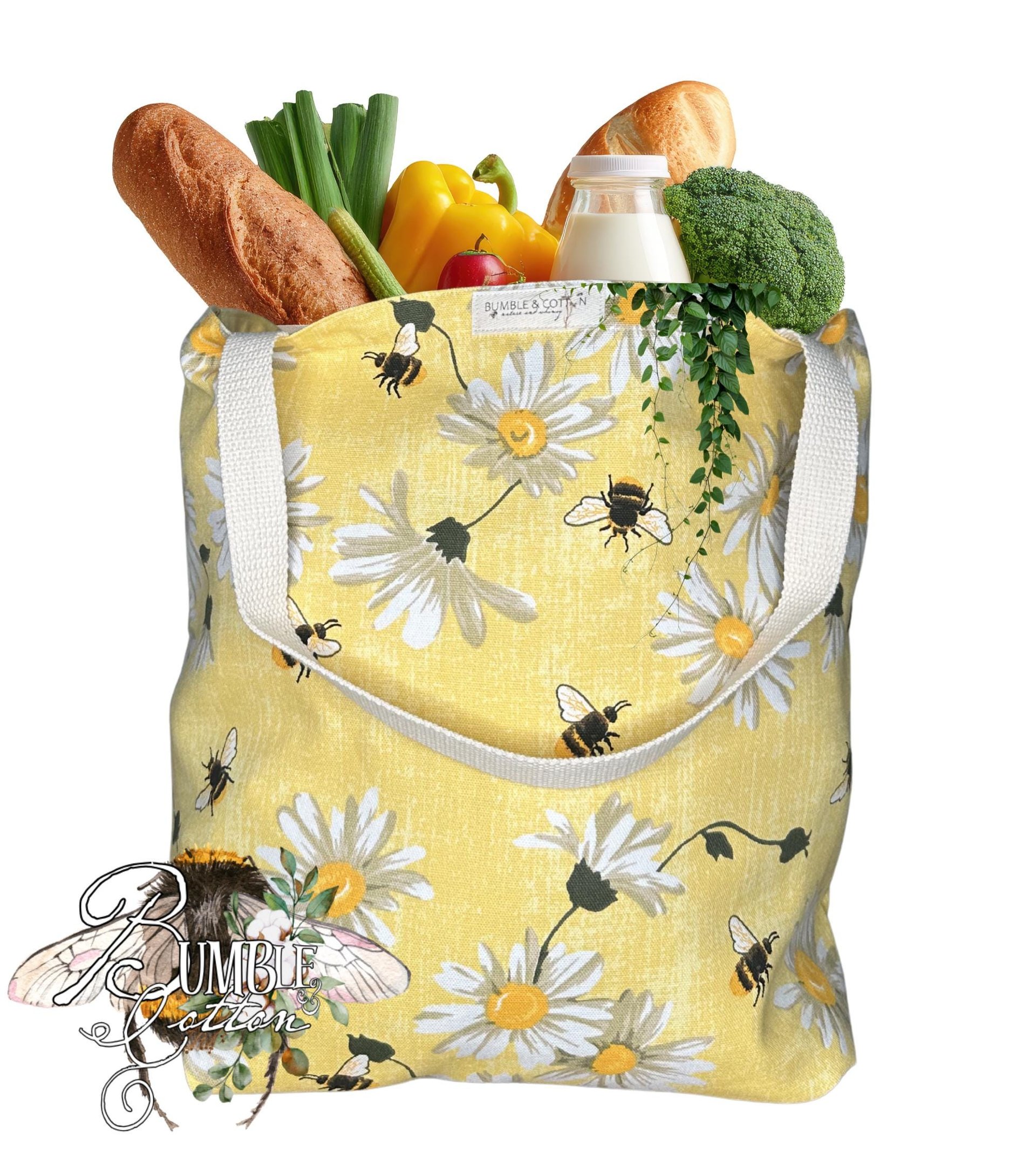 Handmade Botanical Cotton Tote Bag | Nature-Inspired Farmers Market Shopping Bag