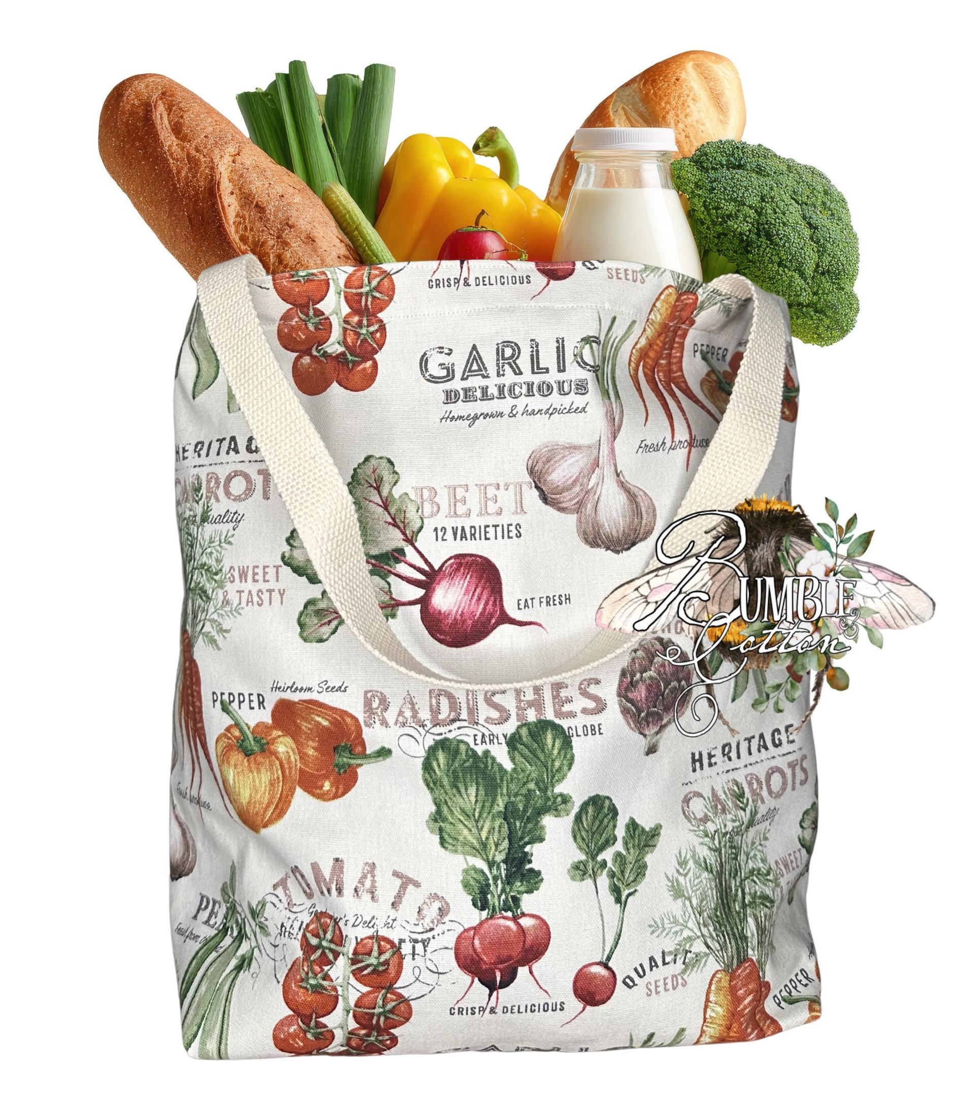 Handmade Botanical Cotton Tote Bag | Nature-Inspired Farmers Market Shopping Bag