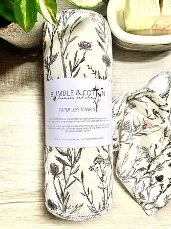 Wild Botanicals Paperless Towels || Unpaper Towels || Eco Sustainable Zero Waste Kitchen 12x12 Sheets