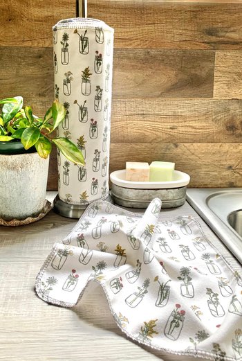 Mason Jar Flowers Paperless Towels || Unpaper Towels || Eco Kitchen Gift Botanical || 12x12 Sheets