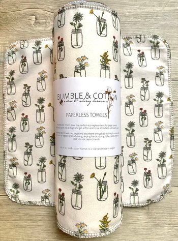 Mason Jar Flowers Paperless Towels || Unpaper Towels || Eco Kitchen Gift Botanical || 12x12 Sheets