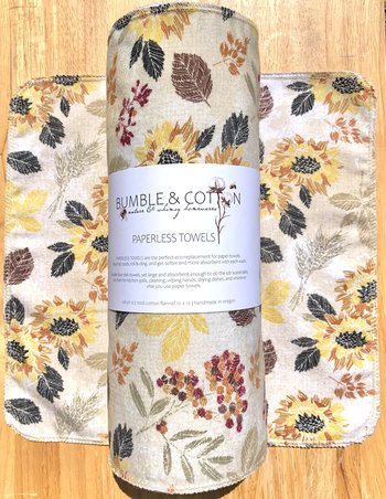 Sunflowers & Greens Paperless Towels || Unpaper Towels || Eco Kitchen Botanical Gift  || Cloth Napkins 12x12 Sheets