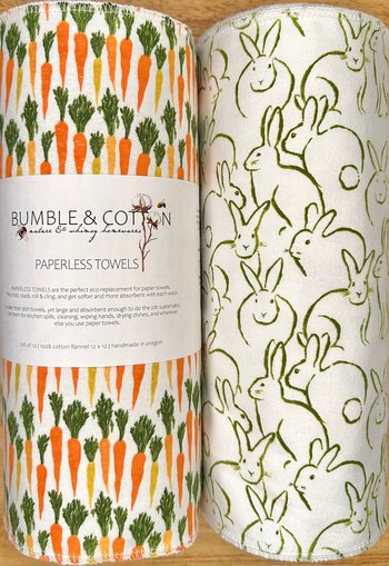 Paperless Towels Spring Trio Bunnies & Veggies || Unpaper Towels || Eco-Kitchen Zero Waste Gifts 12x12 Sheets