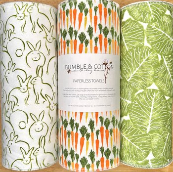 Paperless Towels Spring Trio Bunnies & Veggies || Unpaper Towels || Eco-Kitchen Zero Waste Gifts 12x12 Sheets
