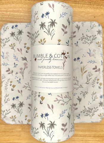 Paperless Towels Sprigs & Leaves 12x12 Sheets || Unpaper Towels || Eco Kitchen Botanical Gift  || Sustainable Kitchen
