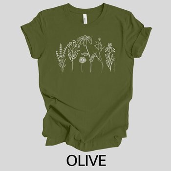 Flower Line Tee Shirt || Wildflowers T-shirt || Gender Neutral Gift || Nature Eco Tee
